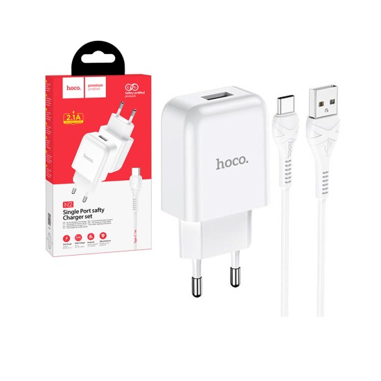 Conjunto Cargador Hoco N2 Vigor (EU) con Cable USB a Tipo C 1m Blanco